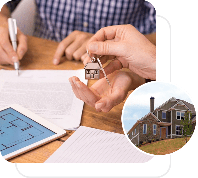 Handing house key during home purchase signing